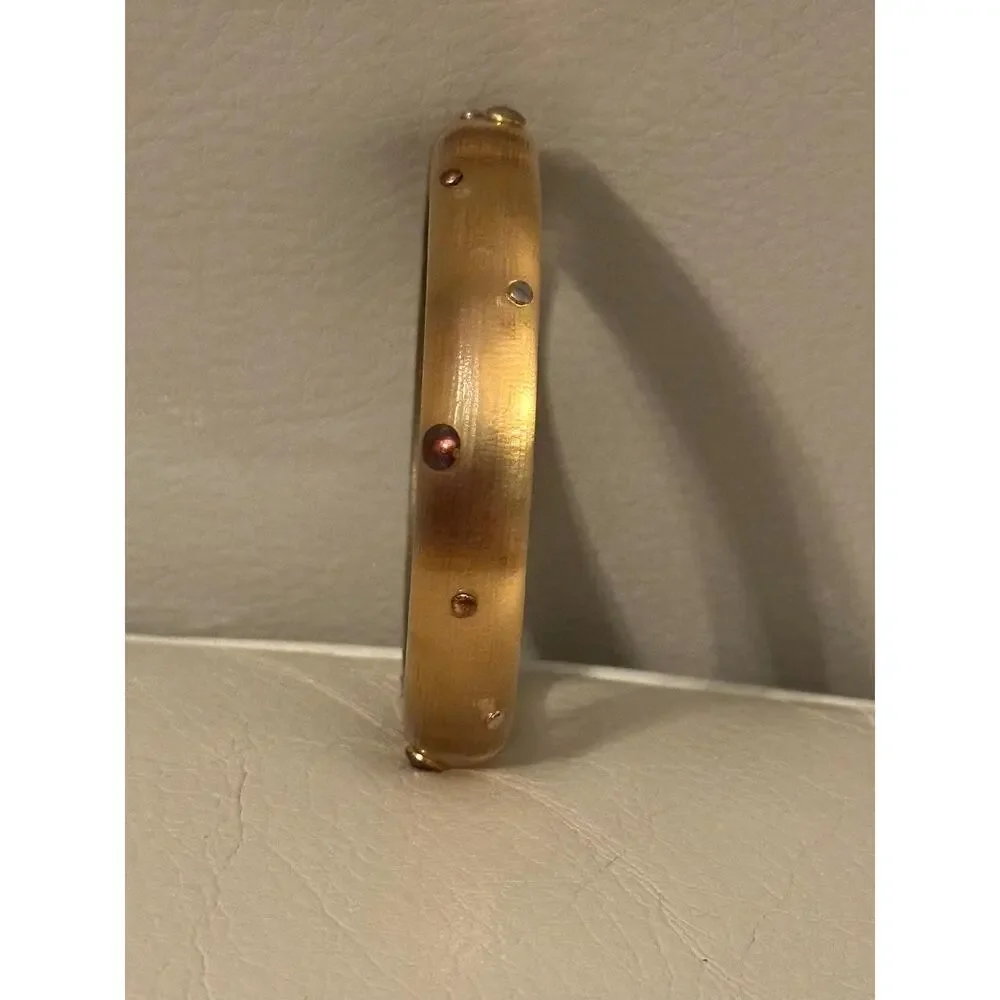 Signed Alexis Bittar Studded Lucite Hinged Bracelet | Frosted Champagne Bangle